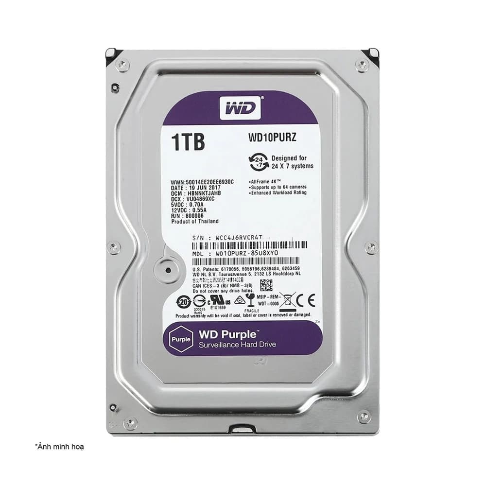 Ổ cứng Western Digital Purple 1TB 64MB Cache 5400RPM WD10PURZ